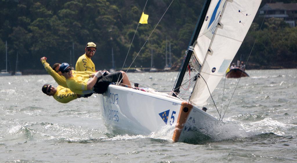 New Zealand Richard Steele and his crew powering to windward today - Hardy Cup 2015 © Raoul de Ferranti